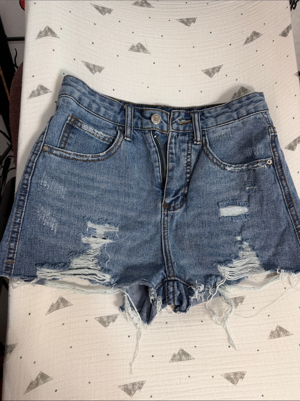 SHEIN Blue Distressed High-Rise Denim Shorts